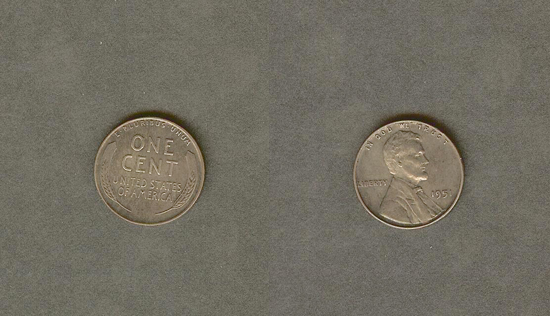 ÉTATS-UNIS D'AMÉRIQUE 1 Cent Lincoln Wheat cent 1951 TTB+